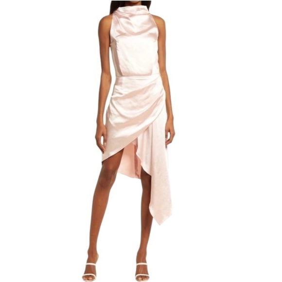 Elliatt Alaia Asymmetric Satin Pink Cocktail Dress Size Large